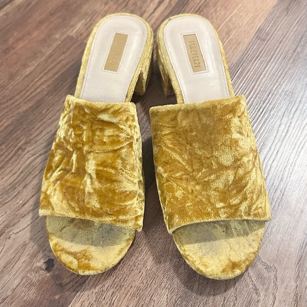 Forever 21 Mustard Velvet Mules